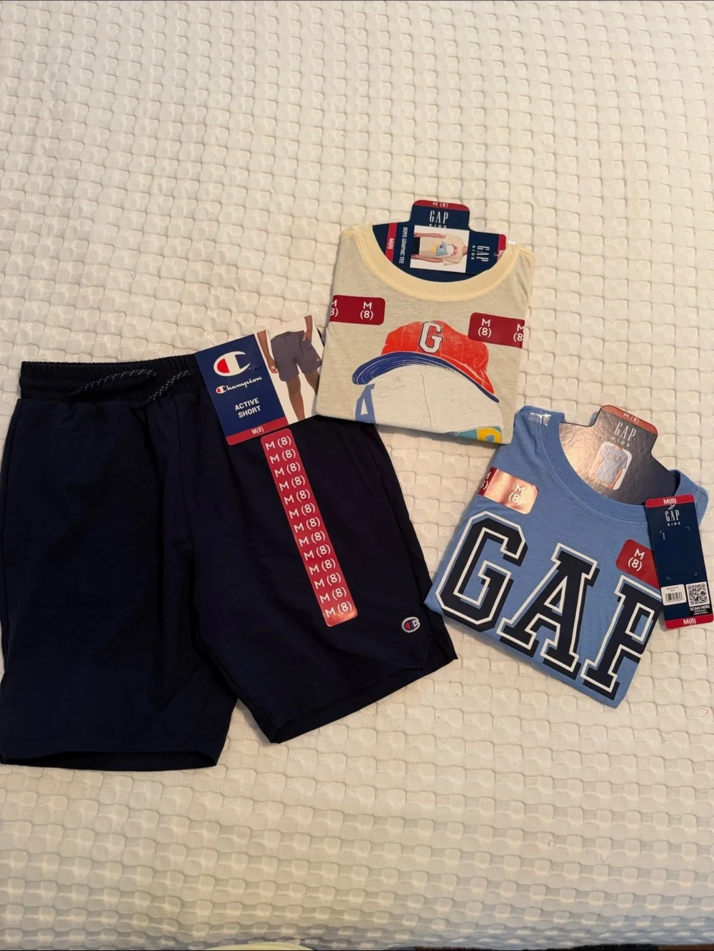 GAP Champion Boys Navy Shorts with Light Blue and Cream Graphic Tees